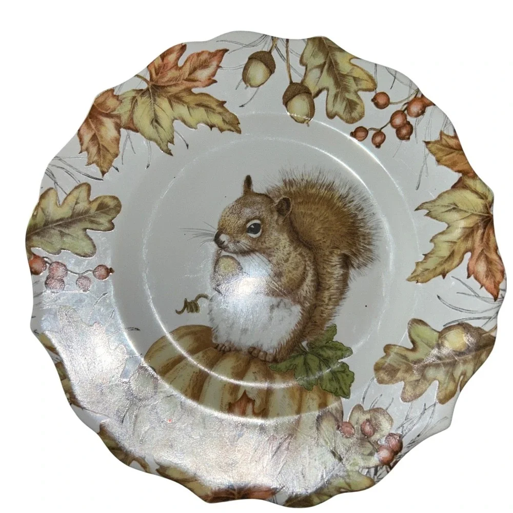 Pier 1 Porcelain Dessert Plates 4 Autumn‎ Woodland Animals Rustic Farmhouse